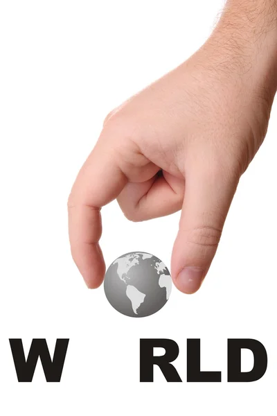 Mão e palavra WORLD — Fotografia de Stock