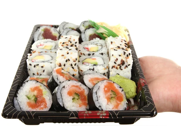 Sushi op dienblad, — Stockfoto