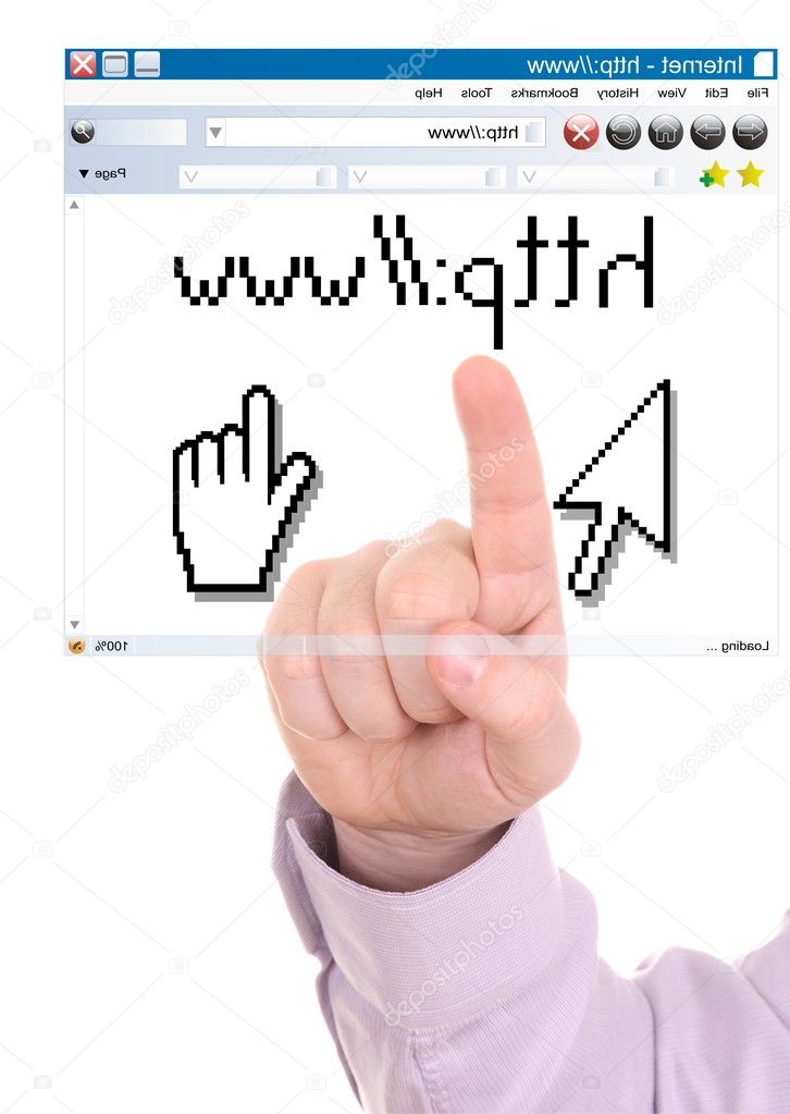 Internet browser with male hand