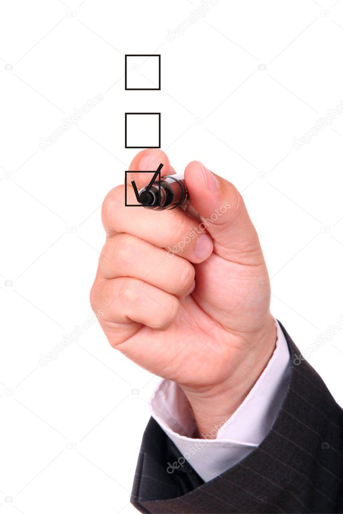 Hand choosing one of three options