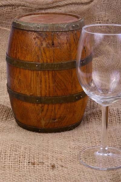 Old barrel with glass of wine — Stock Photo, Image