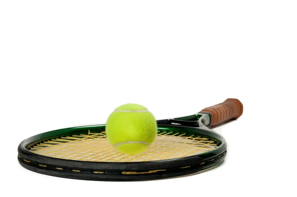 Palla da tennis su racchetta — Foto Stock