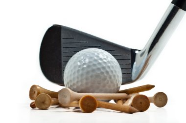 Iron with golf balls and tee clipart