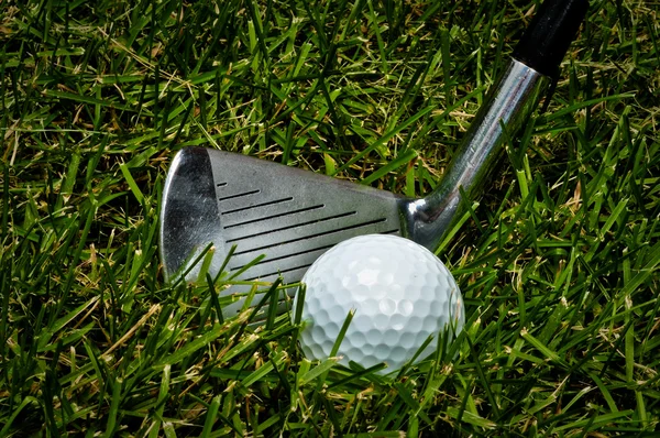 Golf club and ball on grass — Stock Photo, Image