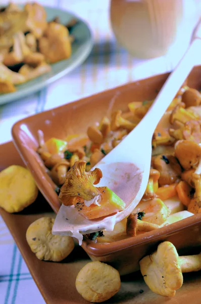 Fried golden chanterelles appetizing — Stock Photo, Image