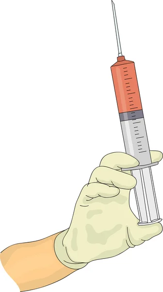 Syringe in handen — Stockvector
