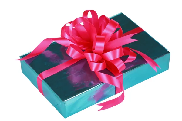 Cadeau bleu ciel avec arc rose — Photo