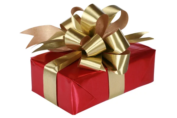 Rotes Geschenk mit goldener Schleife — Stockfoto