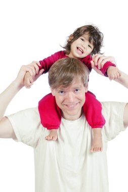 Father carrying son on his shoulders clipart