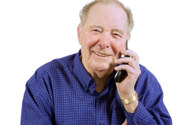 Elderly man using cell phone clipart