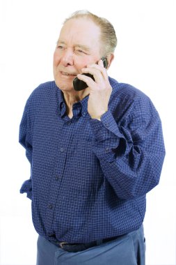 Elderly man using cell phone clipart