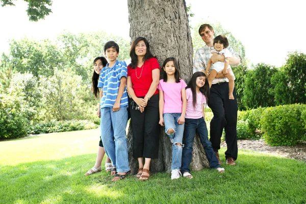 Duża wielorasowa rodzina siedmiorga — Zdjęcie stockowe