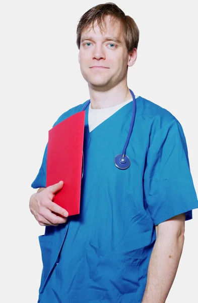 Handsome doctor holding folder — Stock Photo, Image