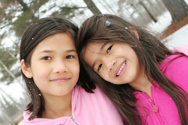 Dwie dziewczyny korzystających w zimie — Zdjęcie stockowe