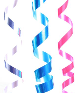 Shiny colorful satin ribbons hanging in curls. H clipart