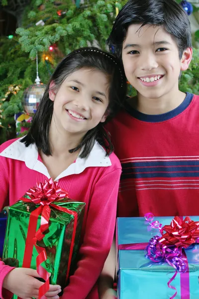 Fratello e sorella con doni — Foto Stock