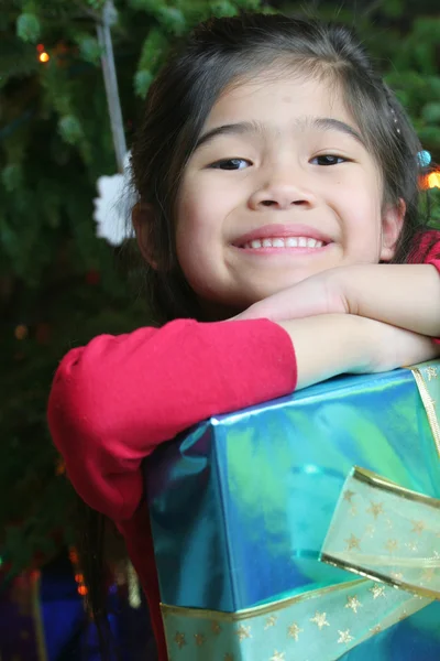 Criança feliz com presente de Natal — Fotografia de Stock