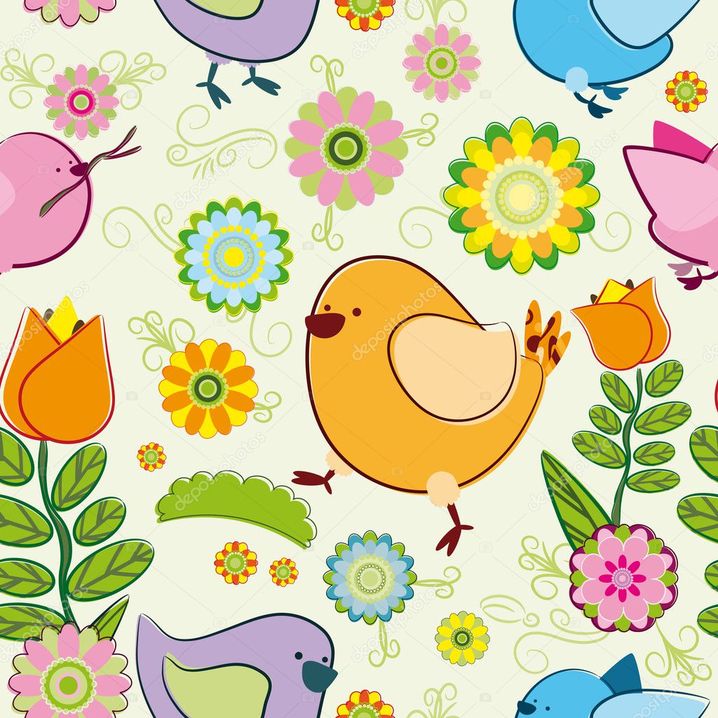 Seamless background with cartoon birds
