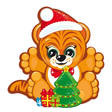 Tiger in the Santa hat clipart