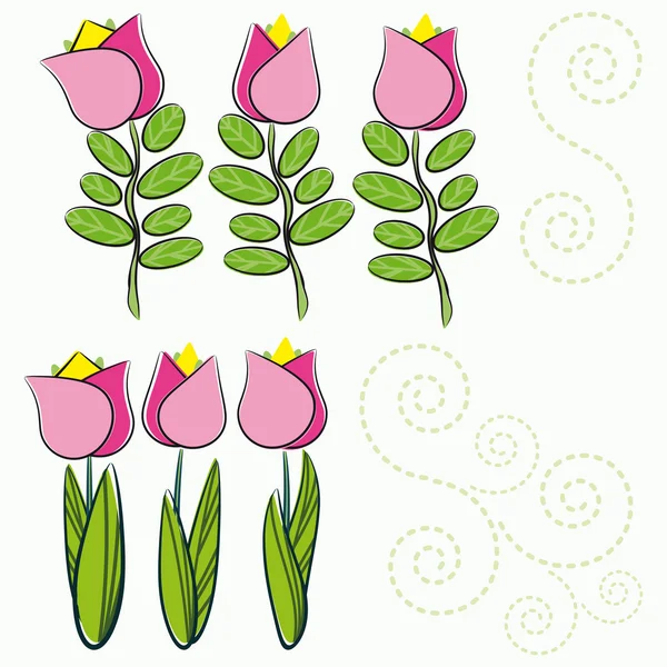 Set of cartoon flowers — Stock Vector