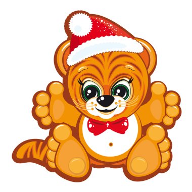 Tiger in the Santa hat clipart