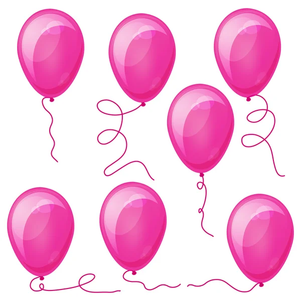 Uppsättning av rosa ballonger med strängar. — Stock vektor