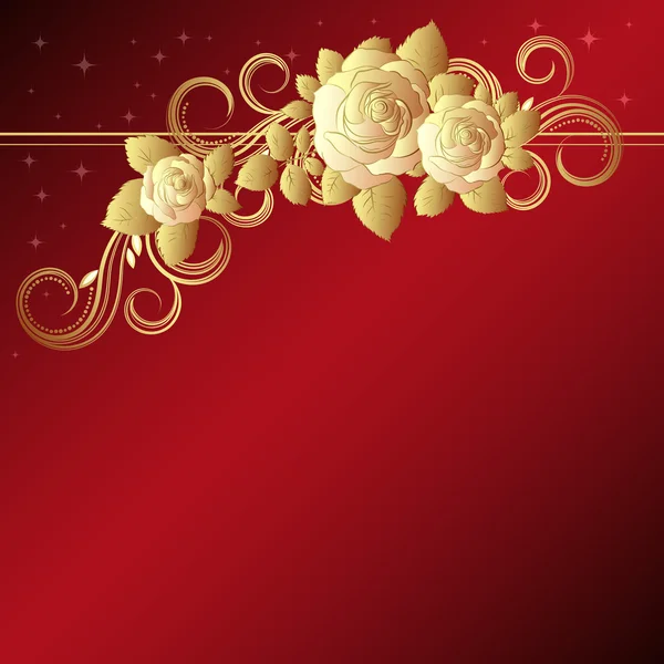 Red background with golden roses — Stock Vector