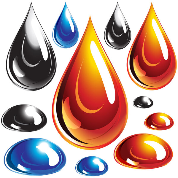 Set of oil and water drops
