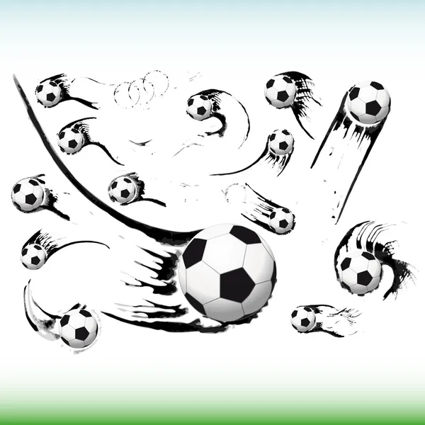 Conjunto de bolas de fútbol voladoras . — Archivo Imágenes Vectoriales