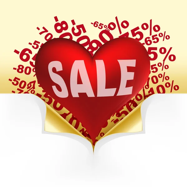Coração vermelho venda de texto branco — Vetor de Stock