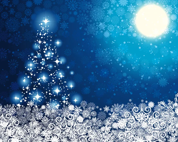 Fondo azul invierno abstracto con árbol de Navidad — Vector de stock