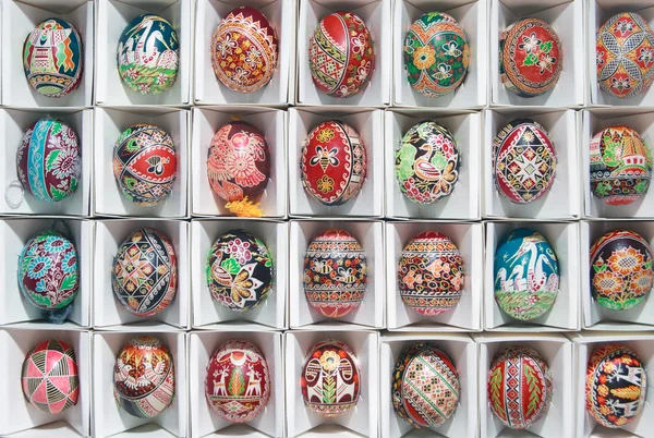 stock image Unique easter eggs in a box.