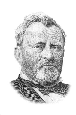 Ulysses S. Grant portrait on fifty dollars bill. Isolated on whi clipart