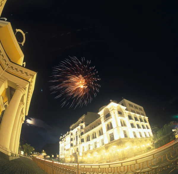 stock image Fireworks over a city.