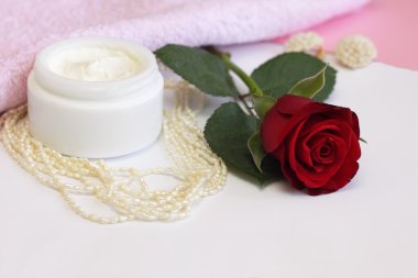 Cosmetic cream with a rose, pearl clipart