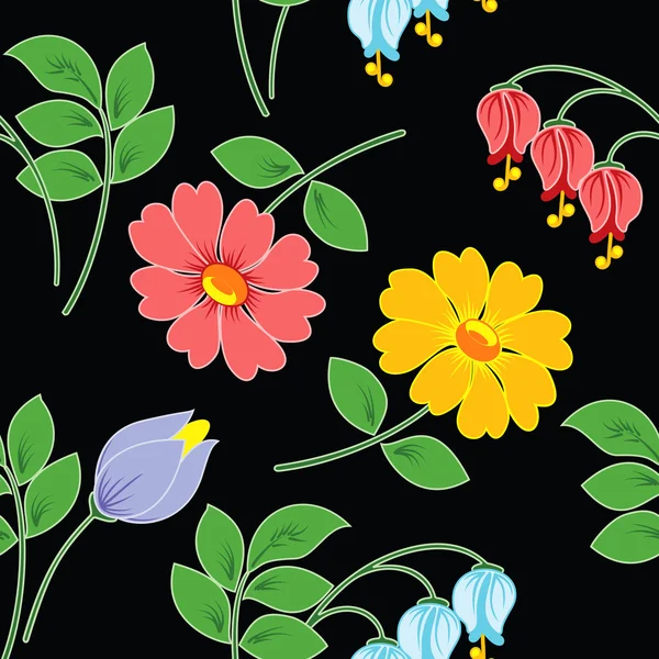Fleurs sur fond noir . — Image vectorielle