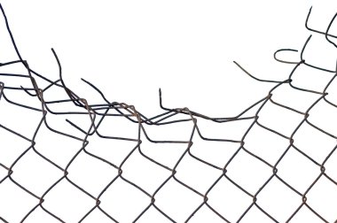 Grynge aged crushed rusty wire security fence isolated clipart