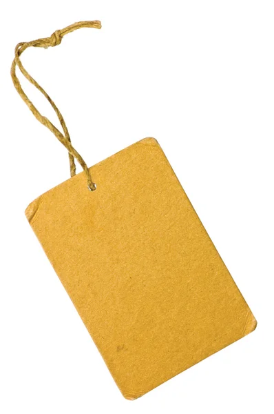 Leere gelbe Grunge-Karton Verkauf Tag Etikett isoliert Nahaufnahme ma — Stockfoto