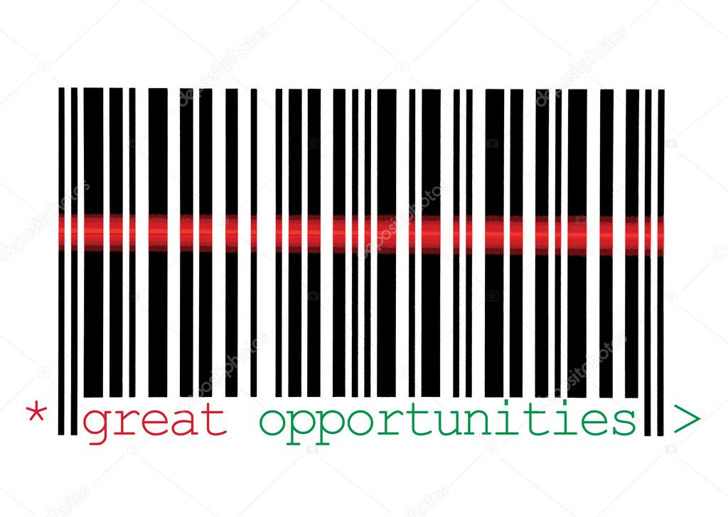 Scanning Great Opportunities Barcode Macro Closeup Isolated On W