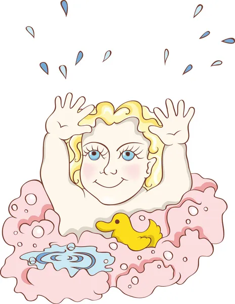 Seorang bayi di bak mandi - Stok Vektor