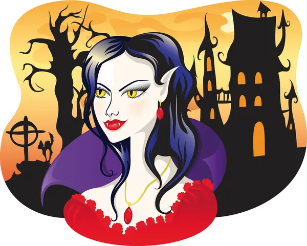 Beau vampire sur fond d'Halloween — Image vectorielle