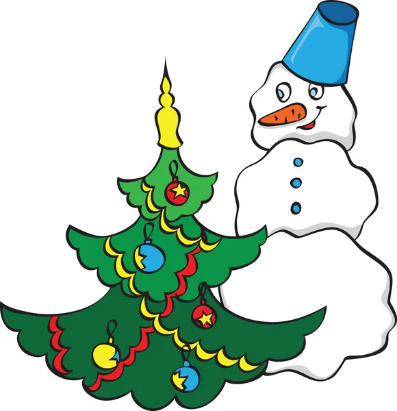 Sneeuwpop en bont-bomen — Stockvector