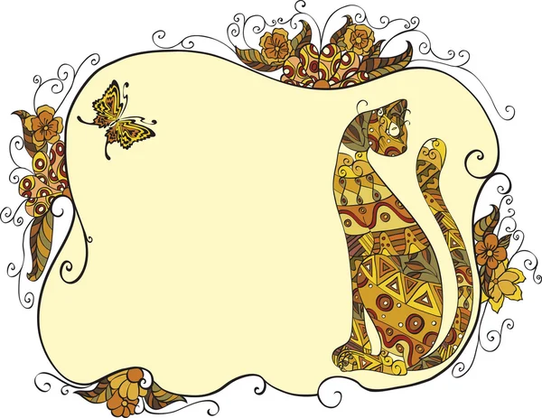 猫和花卉帧 — 图库矢量图片