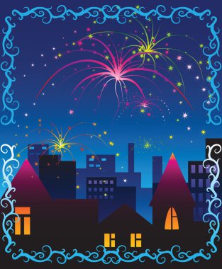 Fireworks celebration scene clipart