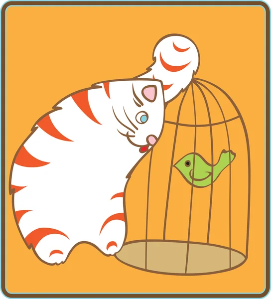 Kat en vogel — Stockvector