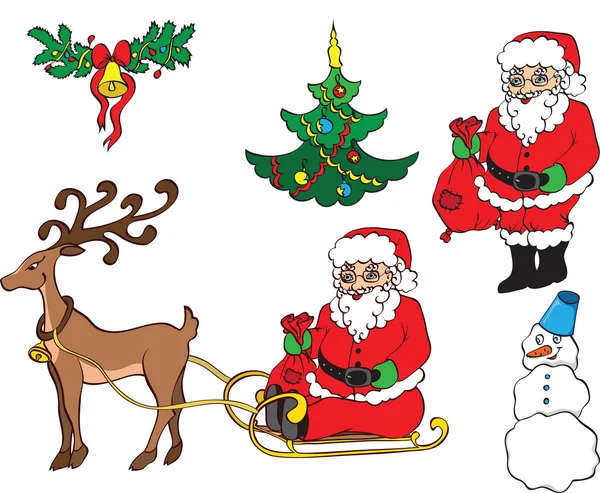 Cartão de Natal com Sledge e Papai Noel — Vetor de Stock