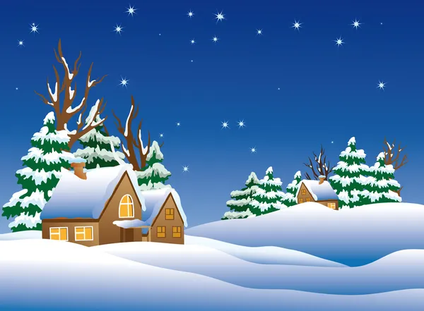 Snow-covered village. — Stock Vector