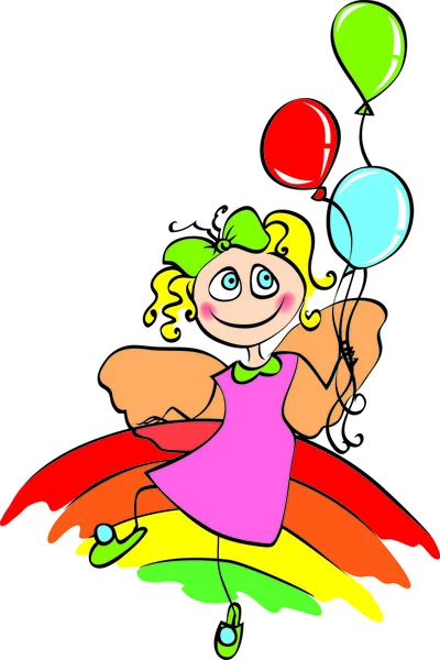 Fairy with balloon on rainbow — Stock Vector