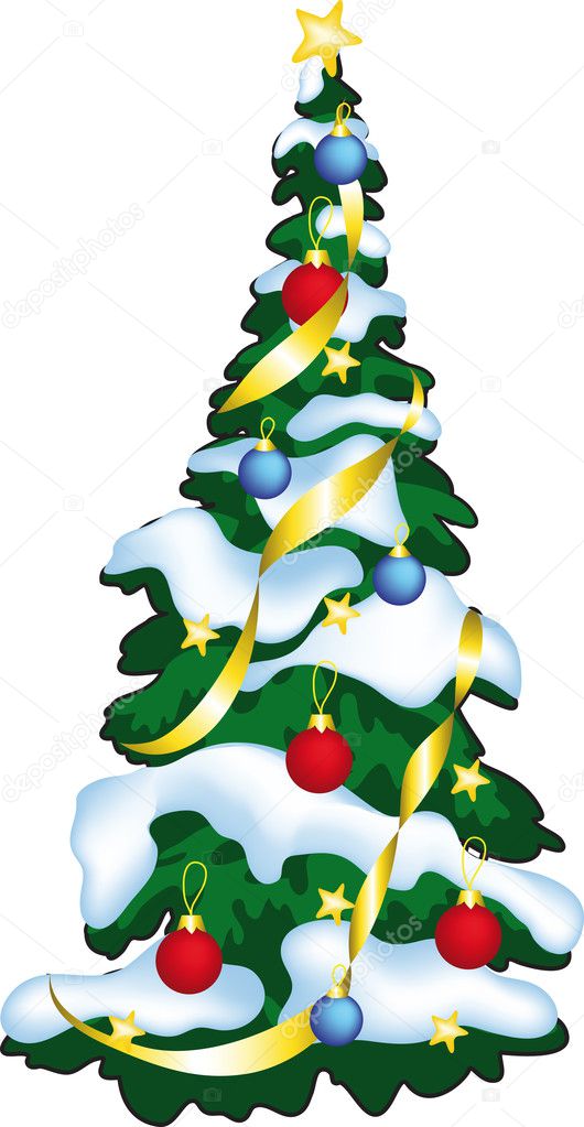 Vector illustration of decorated christmass tree.