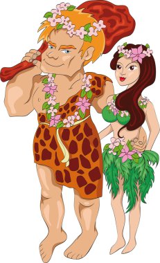 The neanderthal man with wife clipart